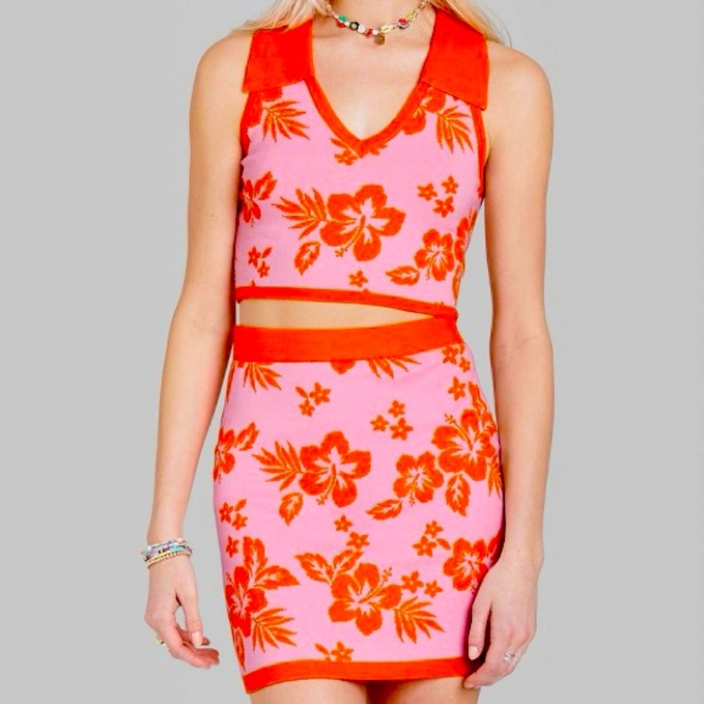 Wild Fable Orange and Pink Knit Sweater and skirt